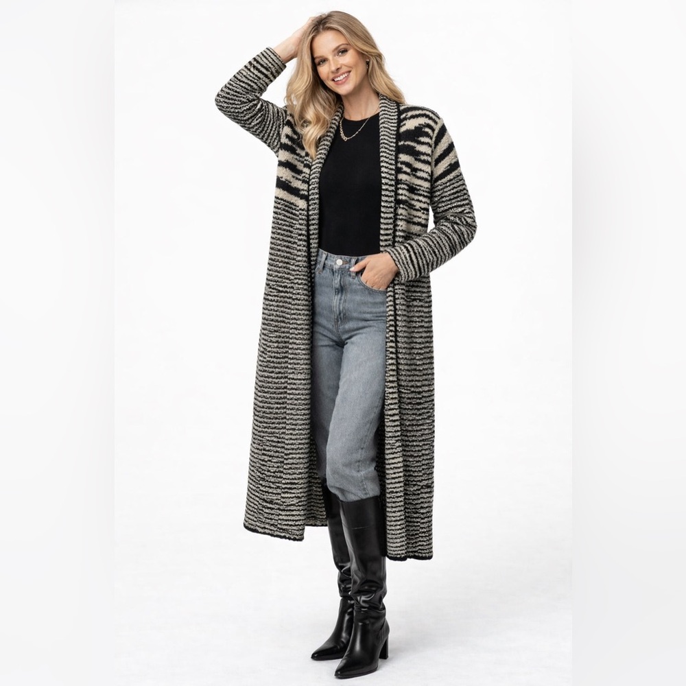 Montana Co NWT Long Knit Cardigan Striped Duster Cozy Boho western layers Size L